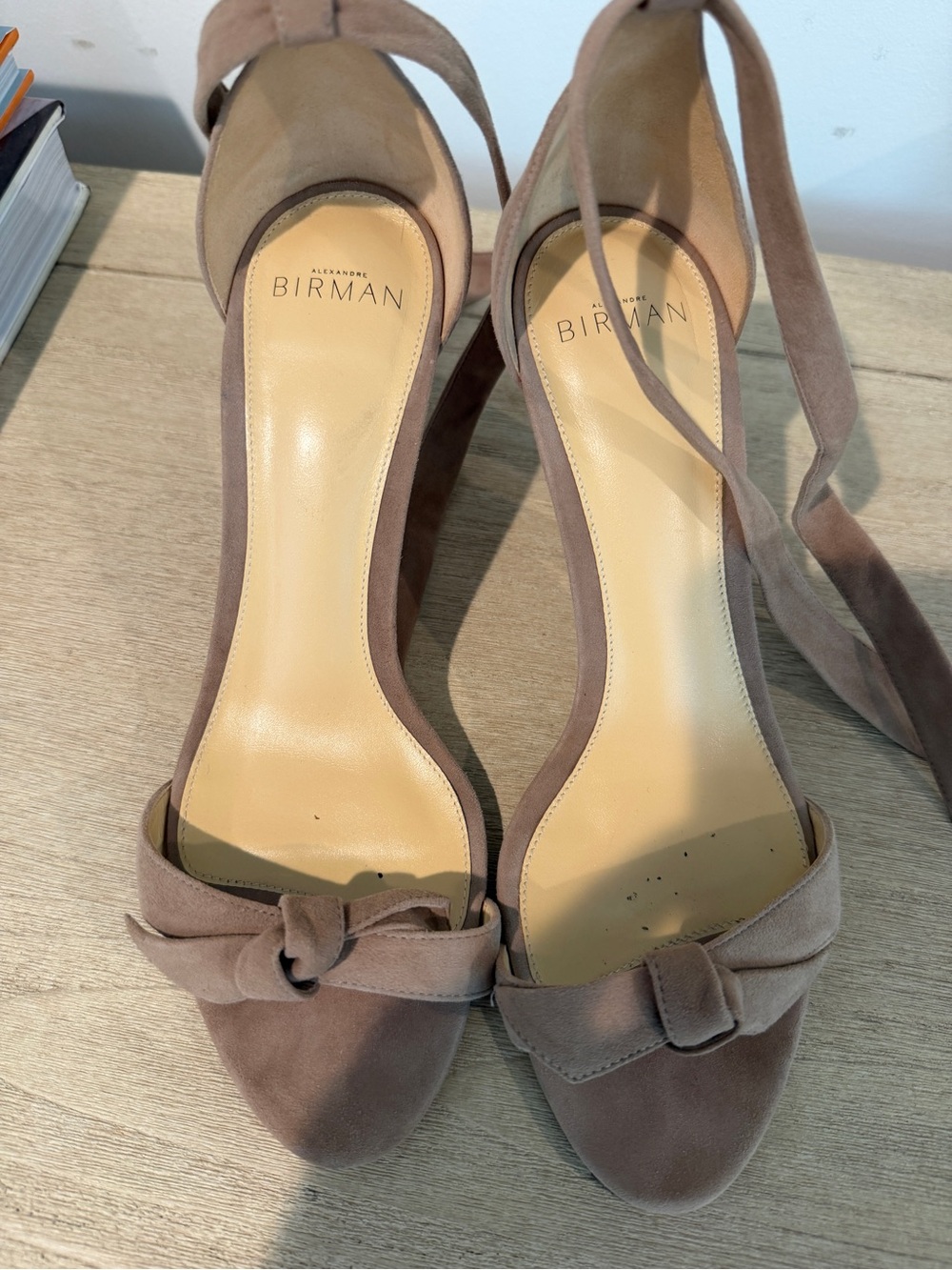 Alexandre Birman Mauve-Taupe Suede Ankle-Tie Heels with Bow